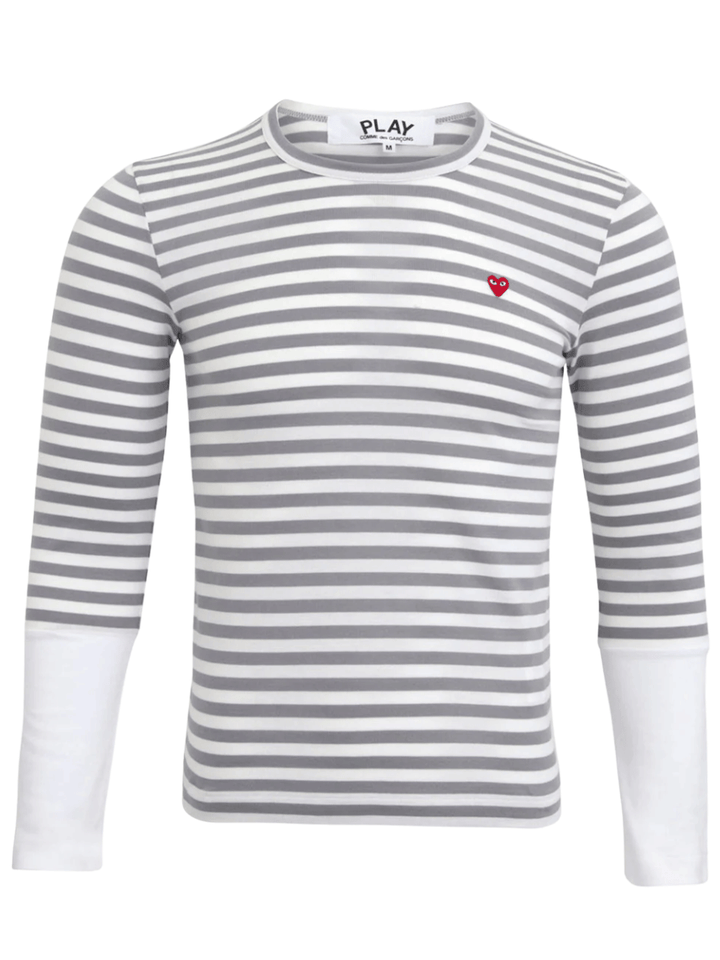 COMME-des-GARCONS-PLAY-Striped-Small-Red-Heart-Tee-Women-Grey-1