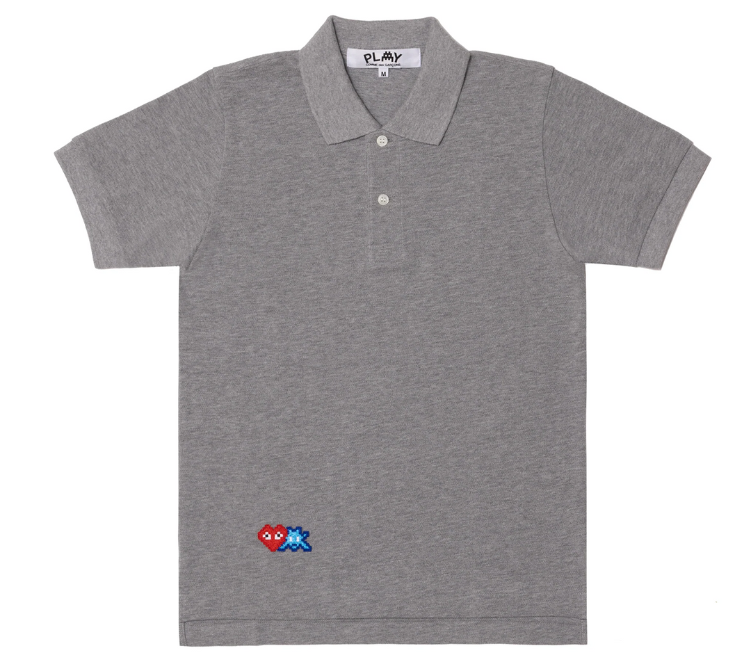 COMME-des-GARCONS-PLAY-x-INVADER-Polo-Shirt-Men-Grey-1