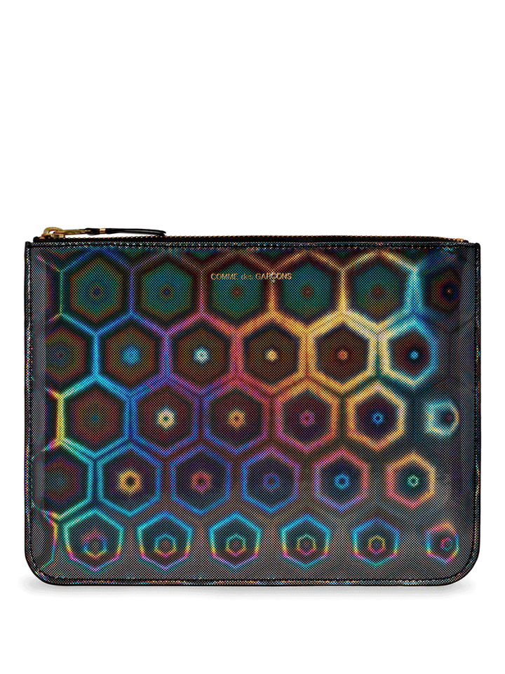 COMME-des-GARCONS-WALLET-Black-Rainbow-Hologram-Big-Pouch-Black-1