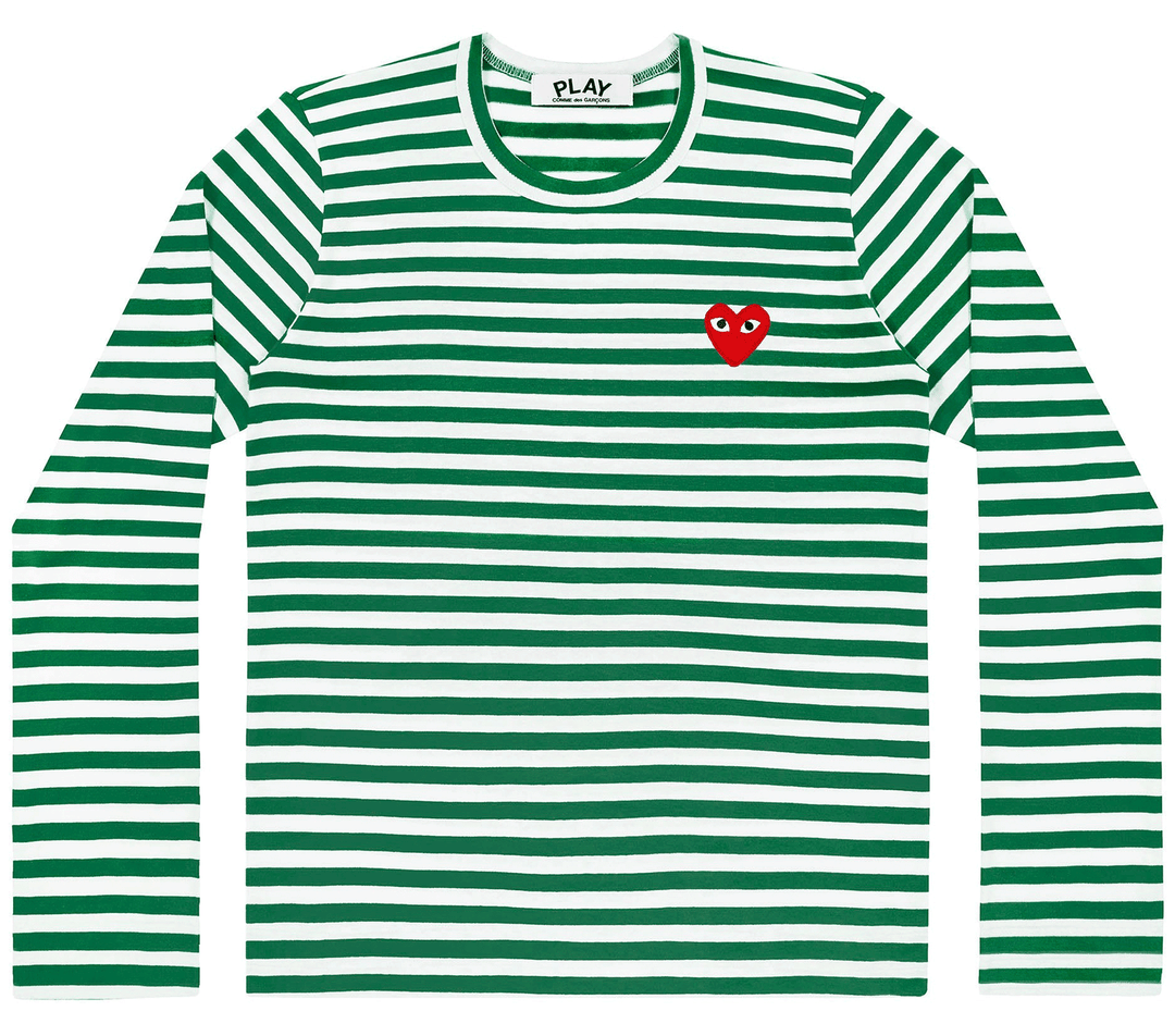 Comme-des-Garcons-Play-Stripes-With-Red-Emblem-Women-Green-White-1