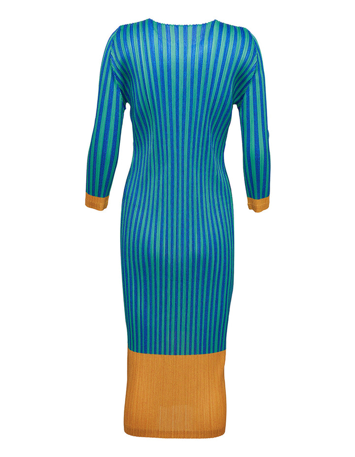 PLEATS PLEASE ISSEY MIYAKE Upbeat Stripe Color Long Dress Green 2