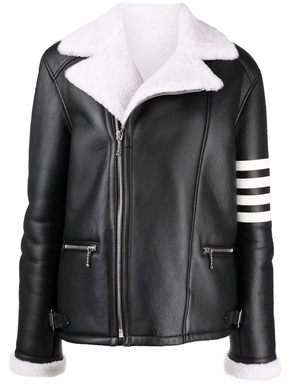 Thom Browne 4 Bar Reversed Shearling Moto Jacket Black 1