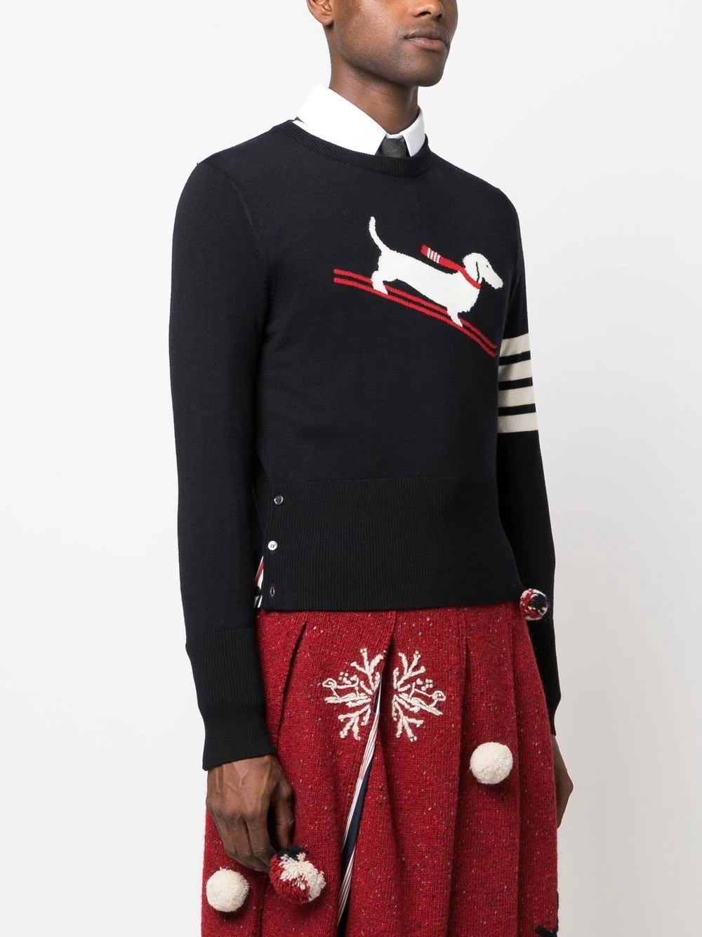 Thom Browne 4 Bar Stripe Holiday Skiing Hector Intarsia Classic Crew Neck Pullover Navy 3