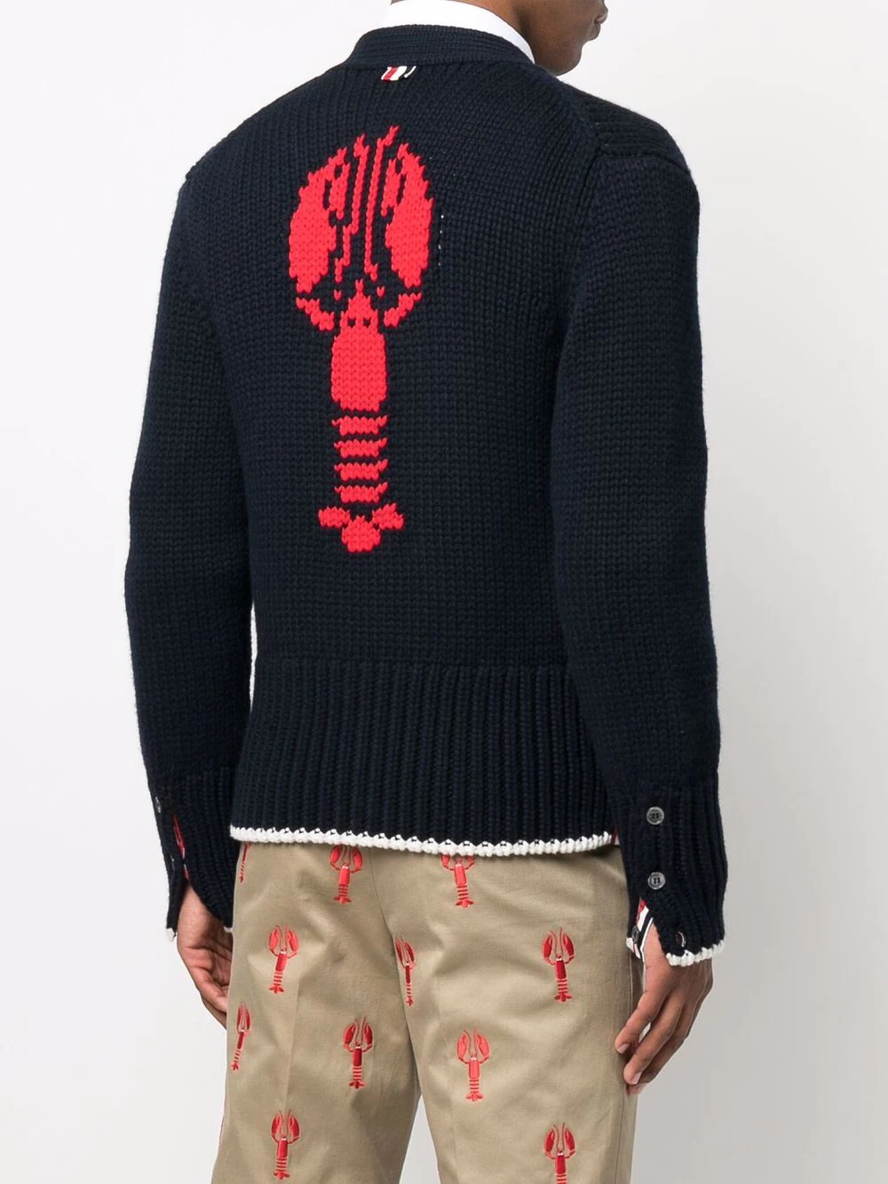 Thom Browne Chunky Lobster Icon Intarsia Cardigan Navy 4