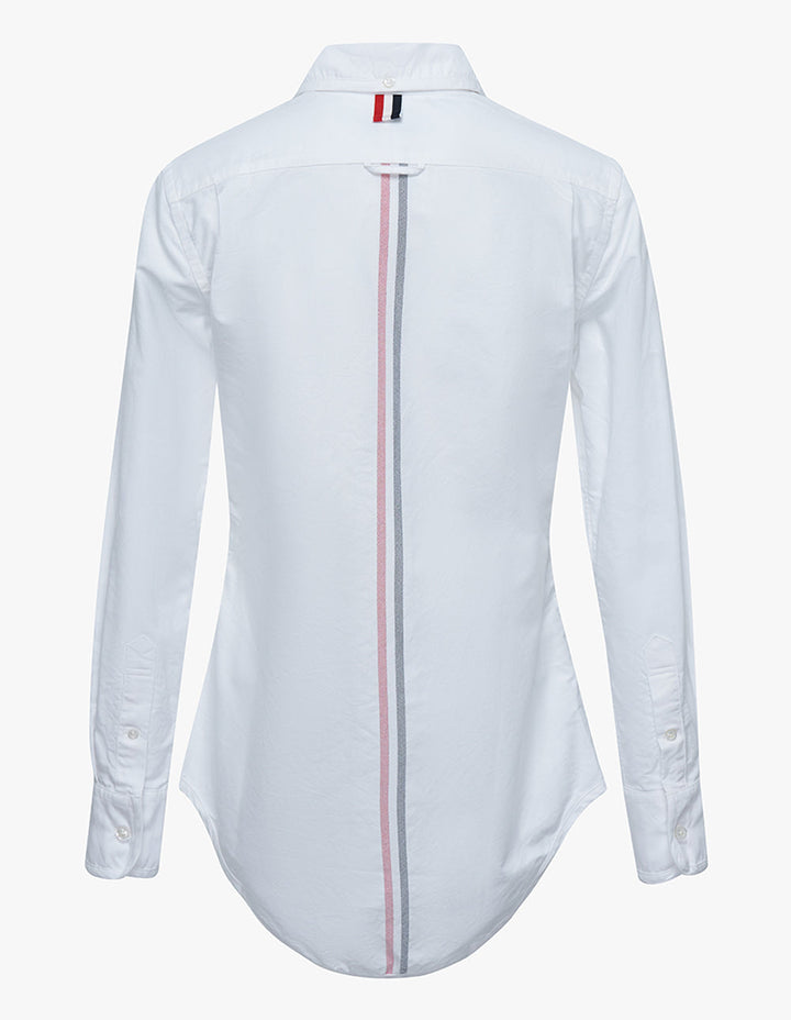 Thom Browne Rwb Centre Back Stripe Classic Round Collar Shirt White 2