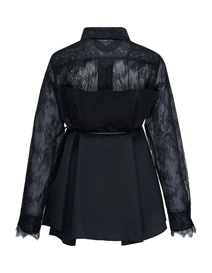 sacai Poplin Lace Long Sleeve Pullover Black 2